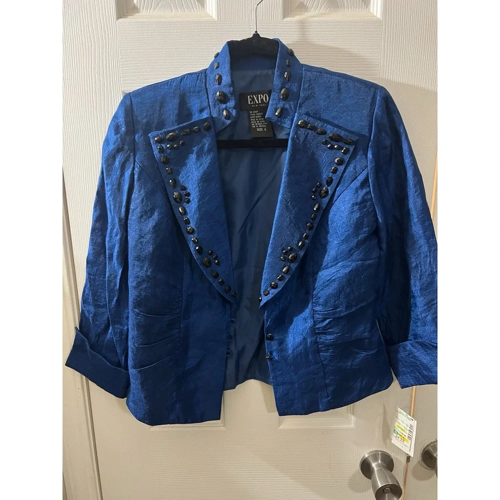Expo New York‎ Blue Studded Jacket Womens Size 6 MTG230219/MB4